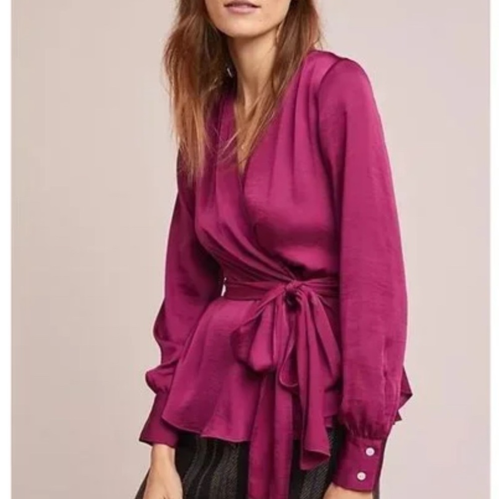 Elegant Magenta Anthropologie Moulinette Soeurs Wrap Blouse 2 petite